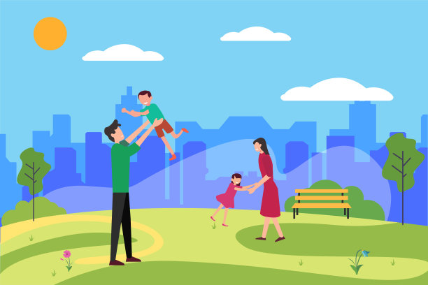 一群家庭在城市公园嬉戏荡秋千图片下载