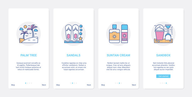 夏季海滩度假线对象UI，用户体验上线手机应用页面屏幕设置图片下载