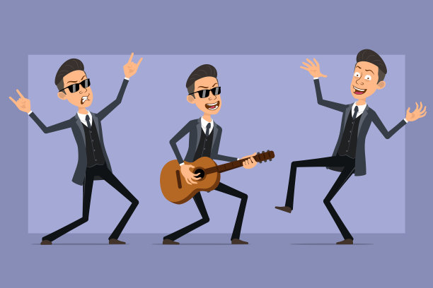 卡通扁平有趣的黑手党人物设置图片下载