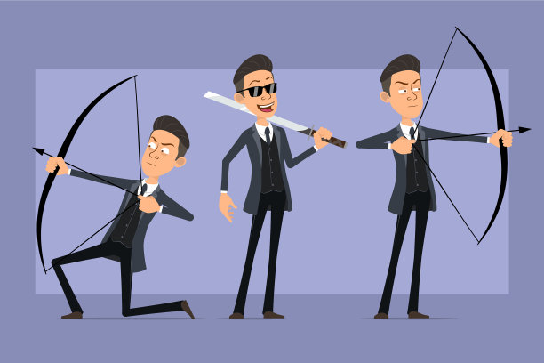 卡通扁平有趣的黑手党人物设置图片下载