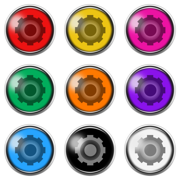 齿轮按钮图标设置在白色与剪辑路径3d插图孤立图片下载