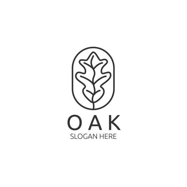 橡树叶线条艺术会徽标志模板设计图片下载