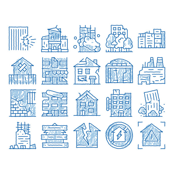 破屋建筑图标手绘插图图片下载