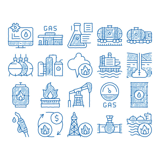 天然气燃料工业图标手绘插图图片下载