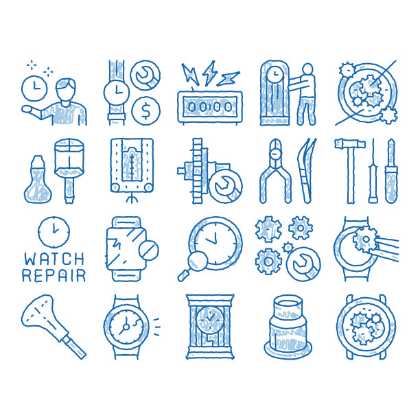 手表维修服务图标手绘插图图片下载
