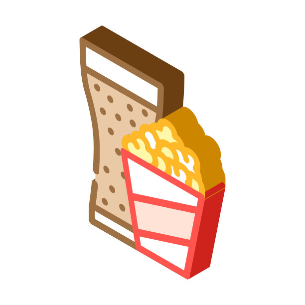 爆米花零食和饮料玻璃等距图标矢量插图图片下载