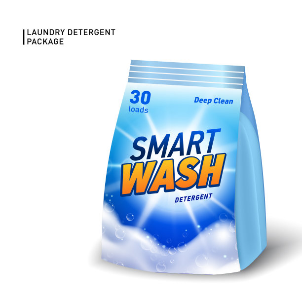 现实的软容器洗涤剂。洗涤剂包装模板与设计的标志和现实的肥皂泡沫。图片下载
