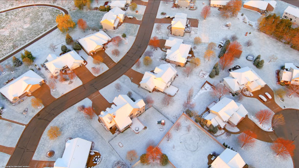 春季鸟瞰图下的好邻居在新雪。图片下载