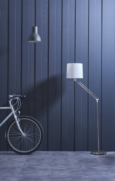 现代年轻的房间蓝色板条墙和自行车图片下载