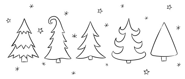 布置有雪花的手绘圣诞树图片下载