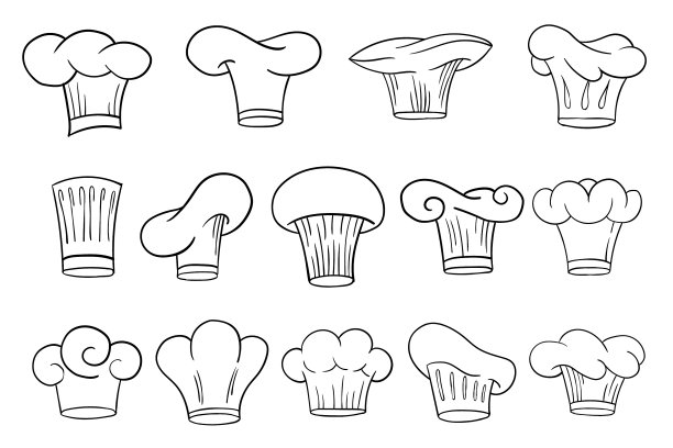 厨师帽子，帽子或无边帽的轮廓设置图片下载
