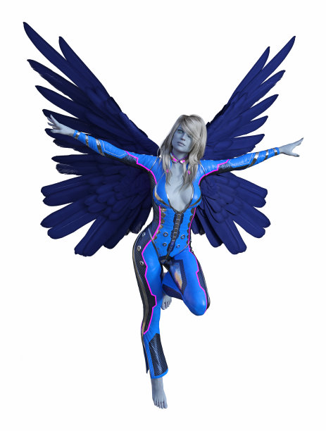 有翅膀的人类形状的外星人与双臂伸展和翅膀展开在一个白色的背景上的插图图片下载