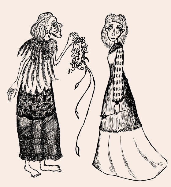 矢量画的会见一个老女巫和一个年轻的女巫图片下载