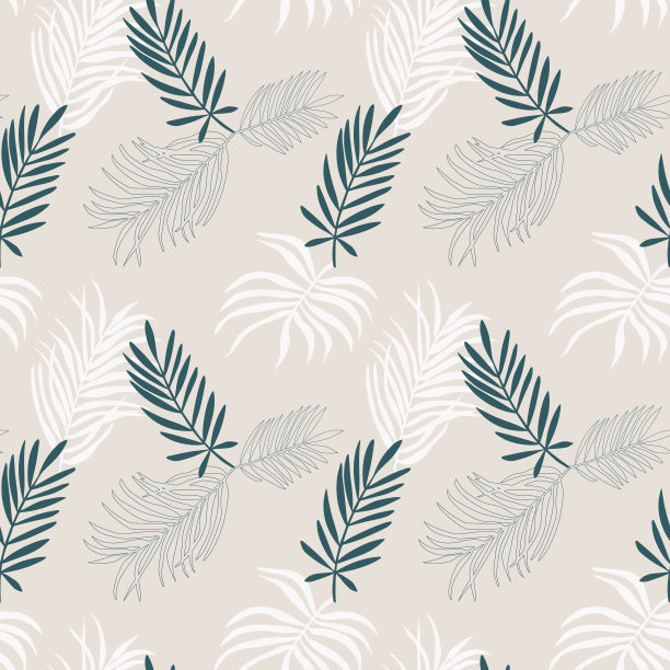 热带棕榈叶的无缝图案。拼贴风格,简约。柔和的大地色。为封面，衣服，纺织品打印的向量植物学背景图片下载