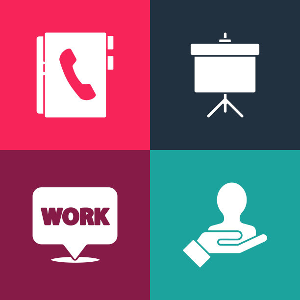 设置流行艺术手搜索人，位置与文本工作，黑板图和地址簿图标。向量图片下载