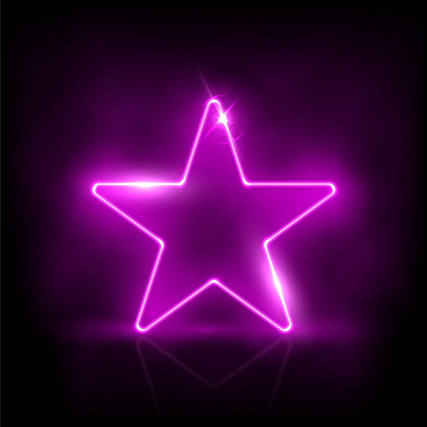 发光的霓虹紫色星与闪烁在雾抽象背景。电灯框架。几何时尚设计矢量插图。空的极简抽象艺术装饰图片下载