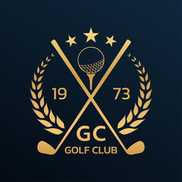 高尔夫球杆logo、徽章或图标，球座上带有交叉的高尔夫球杆和球。矢量图。图片下载