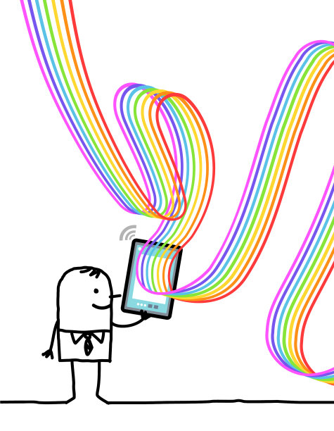 快乐的卡通人，用平板电脑图片下载