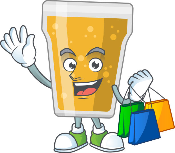 快乐丰富的马克杯啤酒漫画与购物袋图片下载