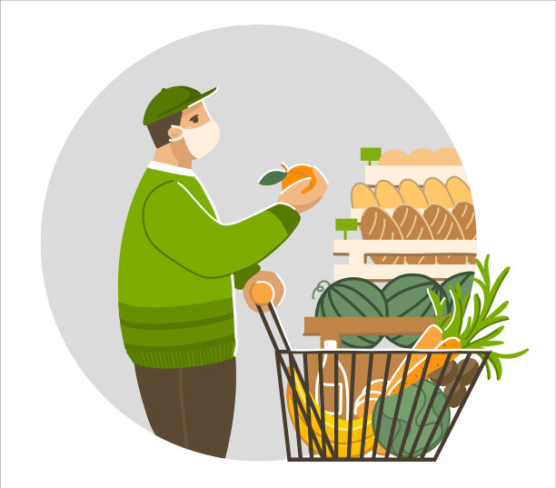 一个蒙面人买蔬菜和水果图片下载