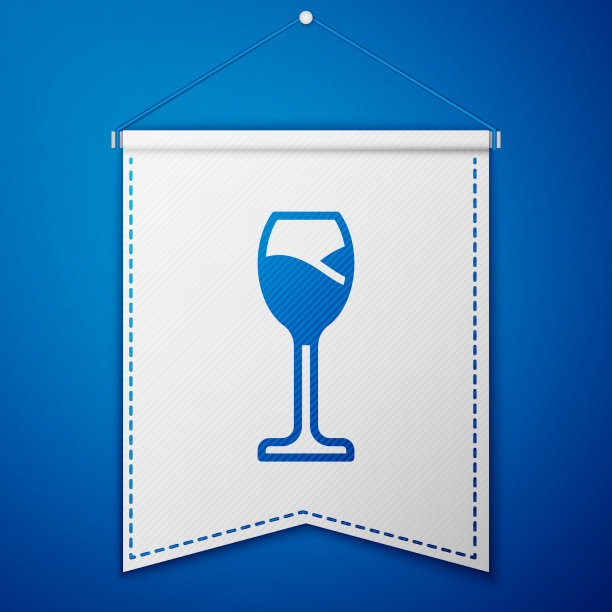 蓝色酒杯图标孤立在蓝色背景图片下载