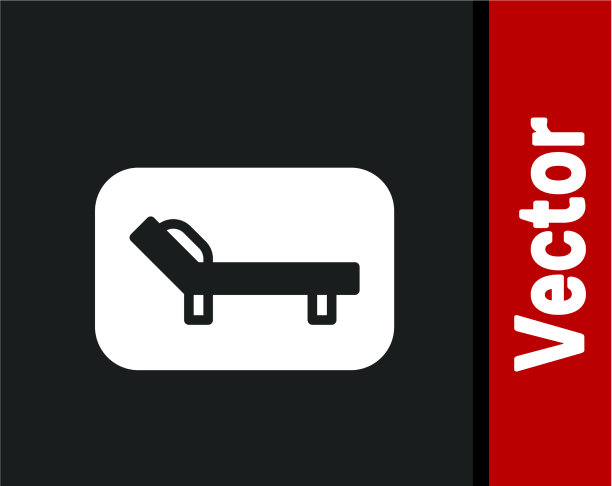 白色日光浴床图标孤立在黑色背景图片下载