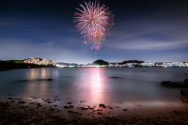 日本神奈川县浦贺港烟花节烟花图片下载