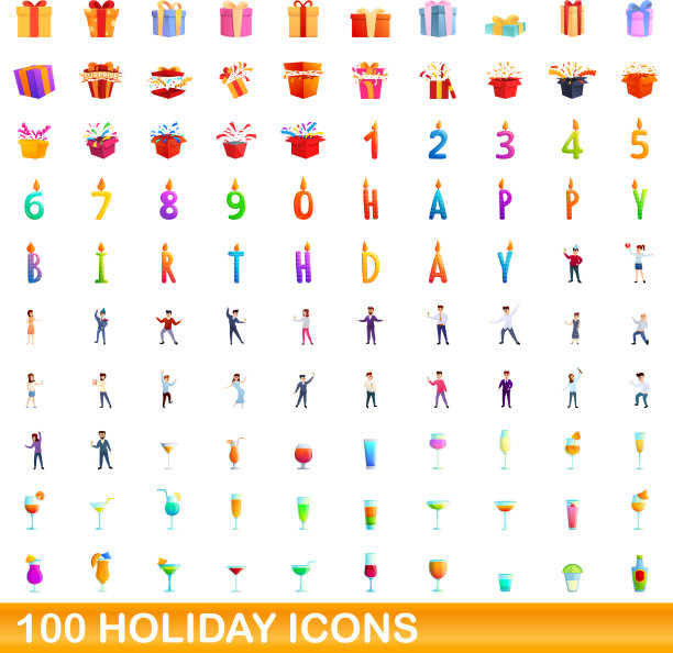 100节日图标设置卡通风格图片下载