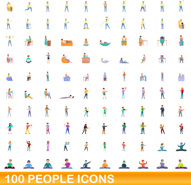 100人图标设置卡通风格图片下载