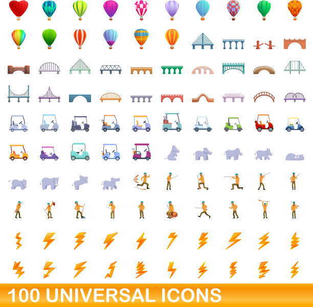 100个通用图标设置卡通风格图片下载