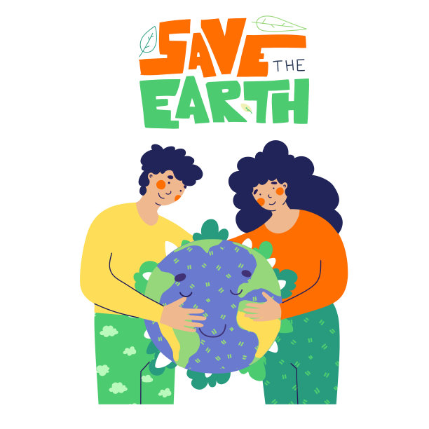 现代人正抱着地球简单扁平保存图片下载