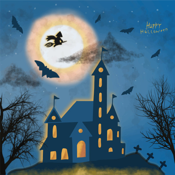 恐怖的房子的背景是一个夜晚的标志图标图片下载