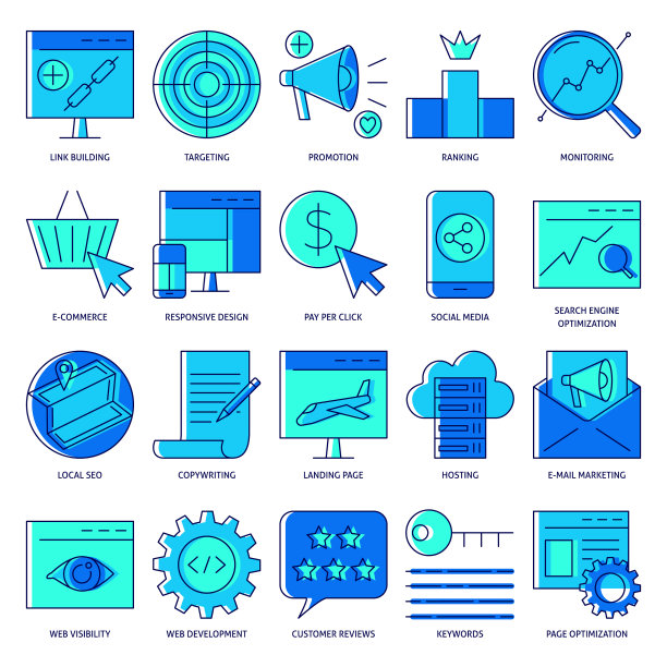 Seo图标设置在彩色线条风格图片下载