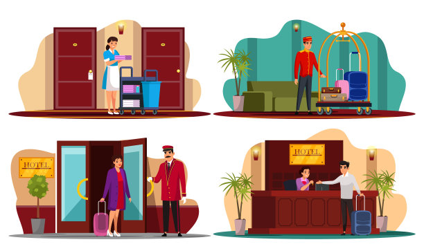酒店员工服务人员场景孤立设置图片下载