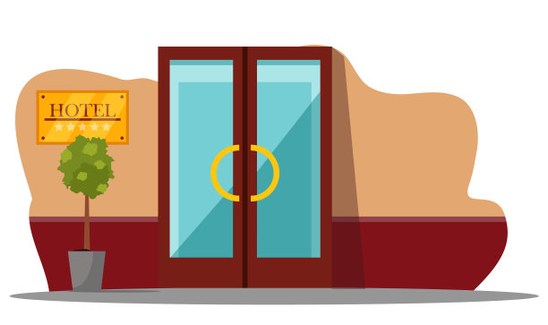 酒店大楼入口关闭玻璃门图片下载