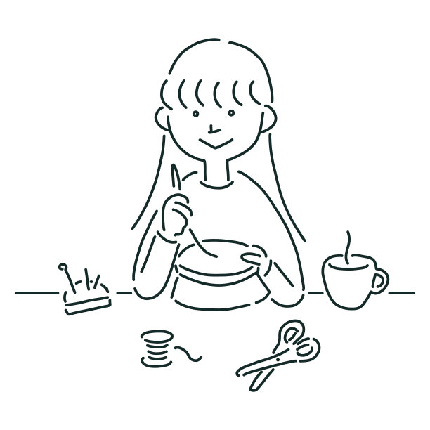 一个女孩在做刺绣的线条画，简单的画图片下载