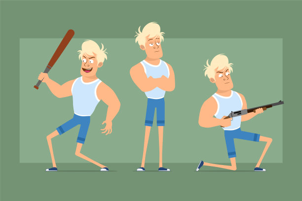 卡通扁金发运动员人物集图片下载