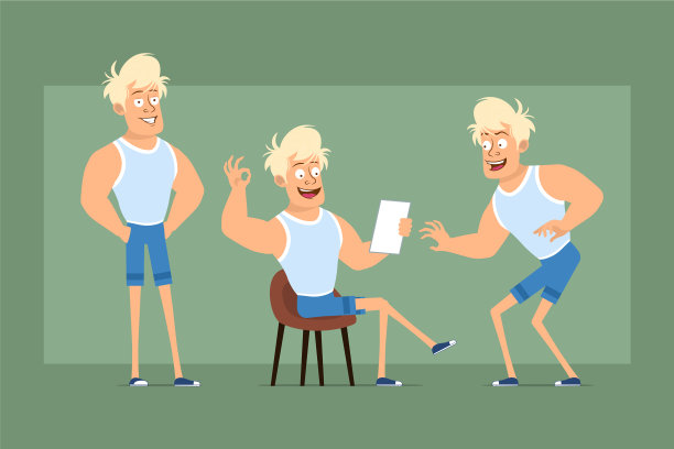 卡通扁金发运动员人物集图片下载