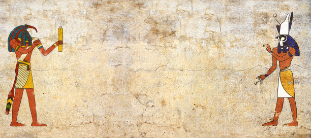 Grunge背景与埃及神的形象托特和荷鲁斯图片下载