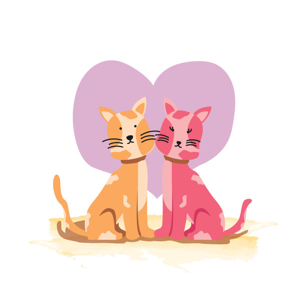 卡通夫妇猫与爱设计孤立图片下载