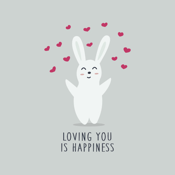 可爱的兔子和许多心形的手画图片下载
