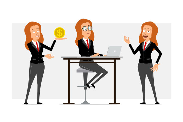 卡通扁平滑稽商业女人人物集图片下载