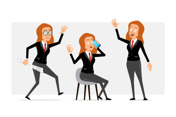 卡通扁平滑稽商业女人人物集图片下载