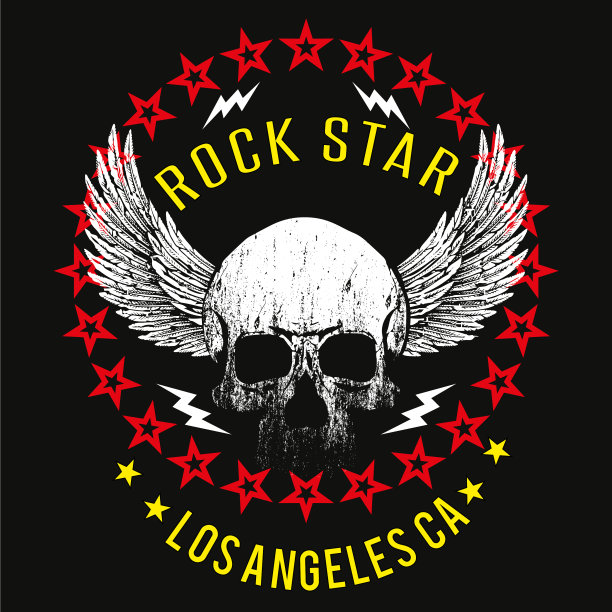 骷髅头，白色翅膀，上面有一圈红星图片下载