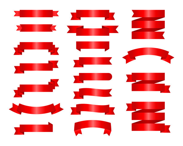 扁平的缎带，扁平的旗帜，孤立的白色图片下载