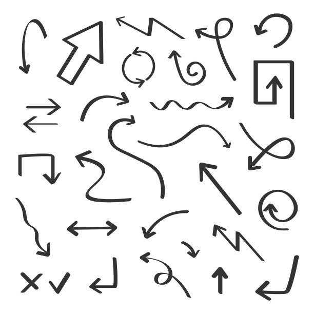 孤立的手绘箭头设置为白色图片下载