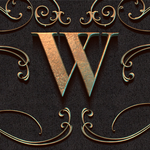 3d黄金字母表，字母w，标志和符号，标志设计，装饰，字体，3d渲染图片下载
