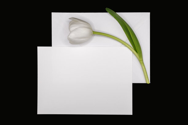 明信片尺寸5x7inc / 13x18厘米传单，明信片，邀请模型，白色信封黑色背景图片下载