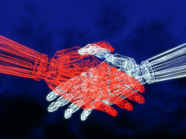 机器人握手线条艺术图片下载