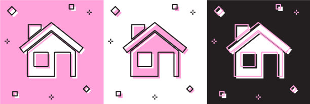 设置房子图标隔离在粉红色和白色黑色图片下载